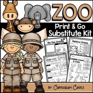 Sub Plans: Zoo Math & Literacy Activities Substitute Kit