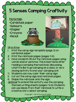 FREE Camping & My Five Senses Craftivity - Image 2