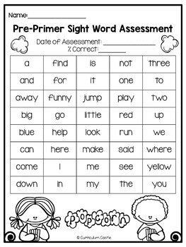 Kindergarten Pre-Primer Sight Words-Popcorn Theme - Image 4