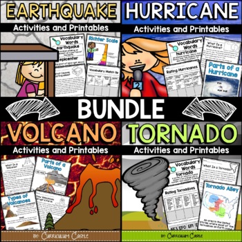 Natural Disasters Print BUNDLE {Earthquake, Hurricane, Tornado & Volcano}