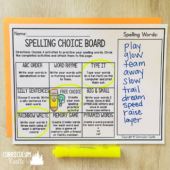 FREE Spelling Choice Board Menu Editable Activities - Image 4