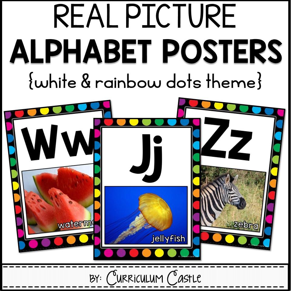 Alphabet Posters {White & Rainbow Dot Theme}