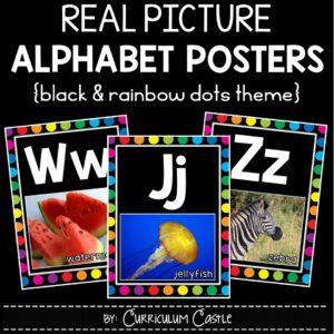 Alphabet Posters {Black & Rainbow Dots Theme}