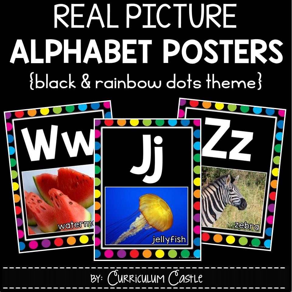 Alphabet Posters {Black & Rainbow Dots Theme}