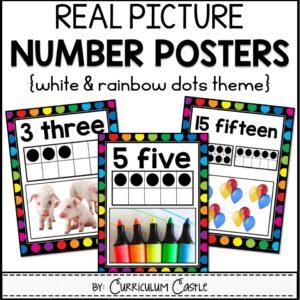 Number Posters 0-20 {White & Rainbow Dots Theme}