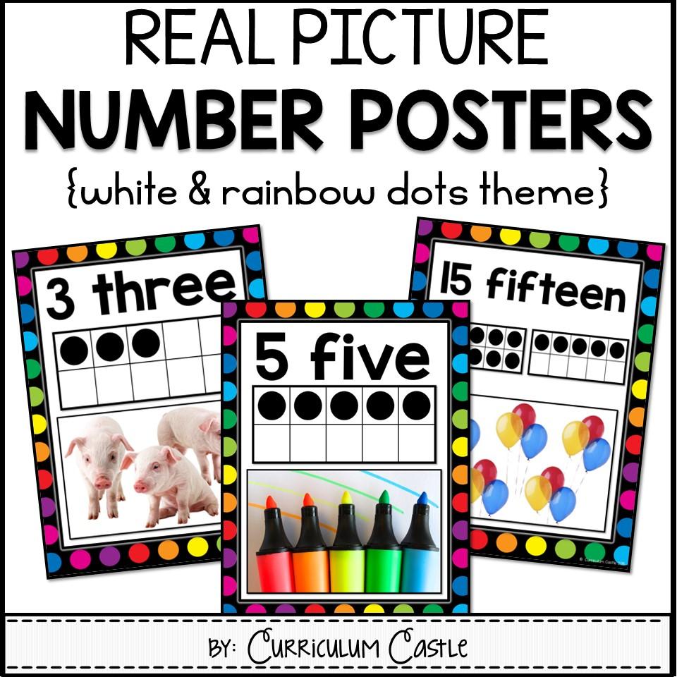 Number Posters 0-20 {White & Rainbow Dots Theme}