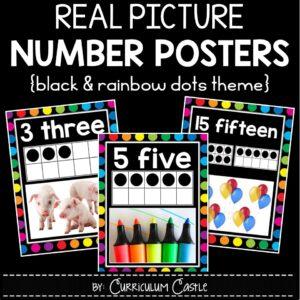 Number Posters 0-20 {Black & Rainbow Dots Theme}