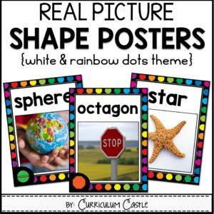 2D & 3D Shapes Posters {White & Rainbow Dot Theme}