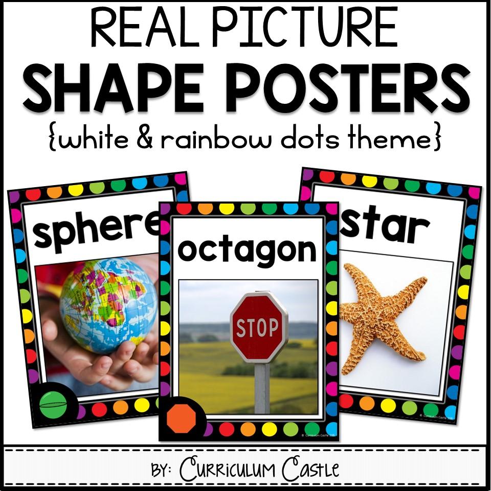 2D & 3D Shapes Posters {White & Rainbow Dot Theme}