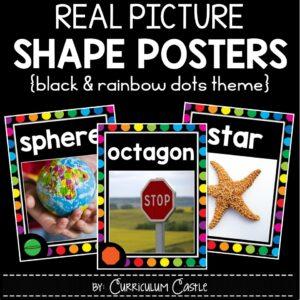 2D & 3D Shapes Posters {Black & Rainbow Dots Theme}
