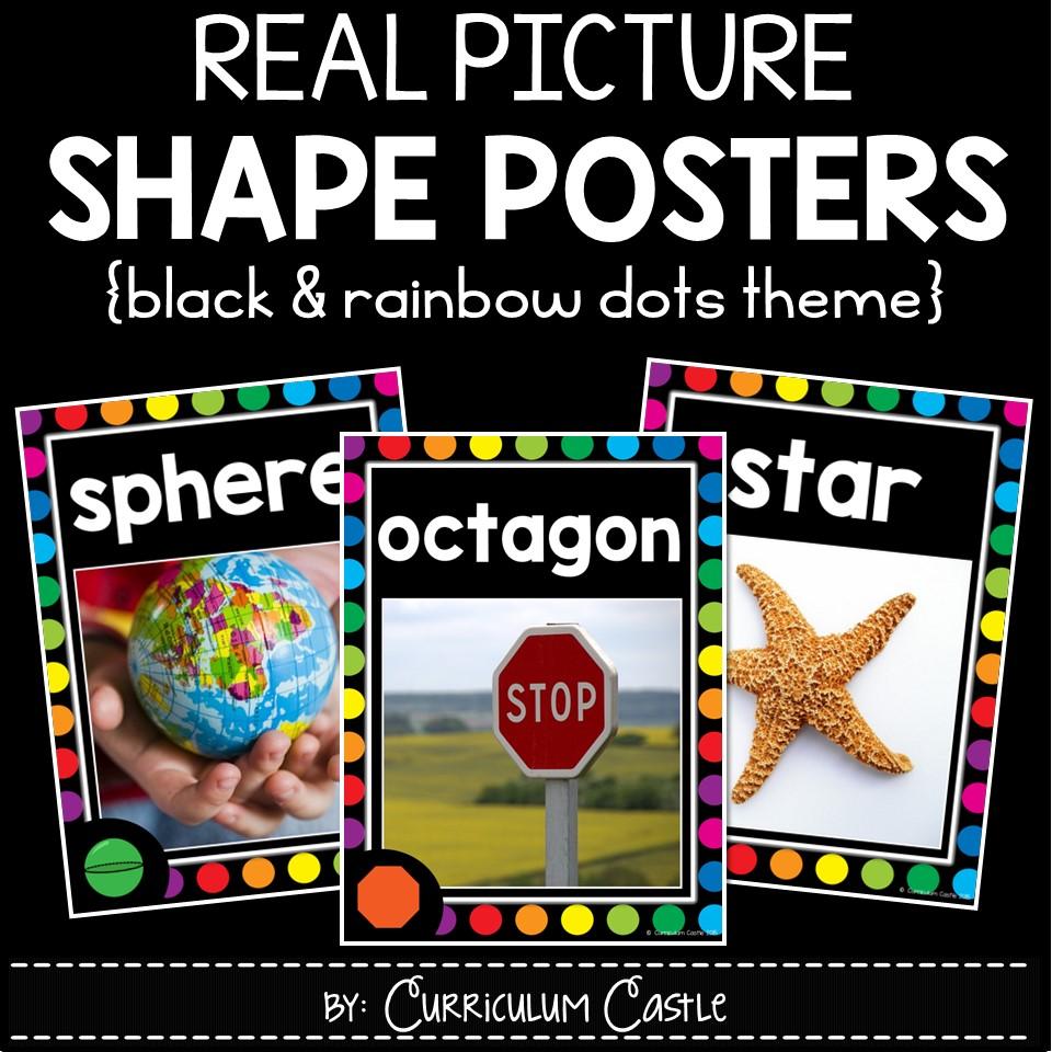 2D & 3D Shapes Posters {Black & Rainbow Dots Theme}
