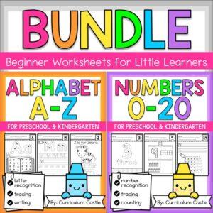 Alphabet Letters & Numbers 0-20 Beginner Worksheets BUNDLE (Pre-K & Kindergarten)