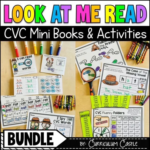 CVC Mini Books & Activities BUNDLE: Word Families Phonics Blending